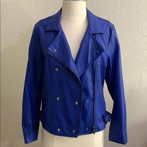 Blue Faux Leather Motto jacket